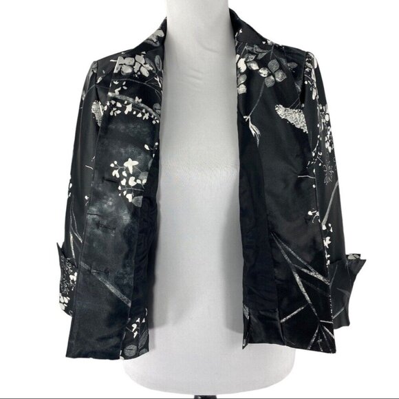 JS Collections Women's Black‎ White Floral Button Down Formal Jacket 4/C38 - Picture 1 of 10